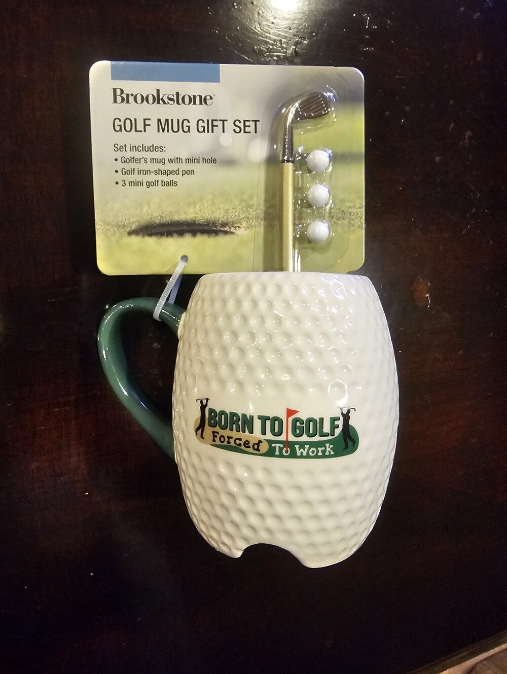 Brookstone White Golf-Textured Mug with Green Handle